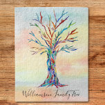 Personalisierter Familienbaum<br><div class="desc">Dieses moderne Puzzle ist mit einem farbenfrohen Familienbaum-Design auf Aquarellfarben dekoriert. Einfach mit Ihrem Familiennamen anpassbar. Weil wir unsere eigenen Kunstwerke erstellen,  werden Sie dieses exakte Bild von anderen Designern nicht finden. Original Mosaik und Wasserfarbe © Michele Davies.</div>
