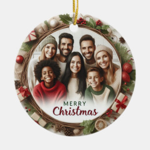 Personalisierter Familienfoto-Weihnachtsschmuck Keramik Ornament