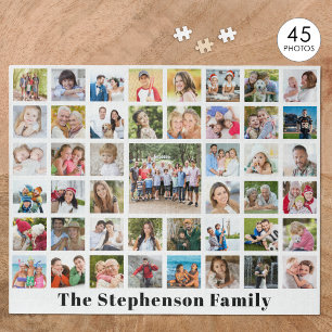 Personalisierter Familienname 45 Foto-Collage Weiß