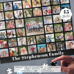 Personalisierter Familienname 45 Schwarz<br><div class="desc">Erstellen Sie ein personalisiertes Foto-Erinnerungen-Puzzle mit dieser leicht hochzuladenden Collage-Vorlage mit 45 quadratischen Aufnahmen und personalisiert mit einem Familiennamen oder Ihrem benutzerdefinierten Text in Ihrer Wahl der Schriftart-Stile und Farbe und Hintergrundfarbe (mit weißem Text auf schwarz dargestellt). Gedenken Sie einen besondere Anlass oder eine Veranstaltung oder machen Sie für eine...</div>