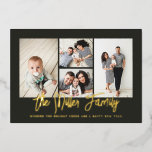 Personalisierter Familienname 4 Foto Collage Foil  Folien Feiertagskarte<br><div class="desc">Spread Liebe mit dieser personalisierten Urlaubsfotokarte,  die eine Foto Collage und Ihren Familiennamen enthält. Fügen Sie der Rückseite ein zusätzliches Foto und Text hinzu. Klicken Sie zum weiteren Anpassen auf "Bearbeiten mit dem Entwurfswerkzeug". Visitenkarten kaufen und vieles mehr unter www.zazzle.com/store/nbpaperco</div>