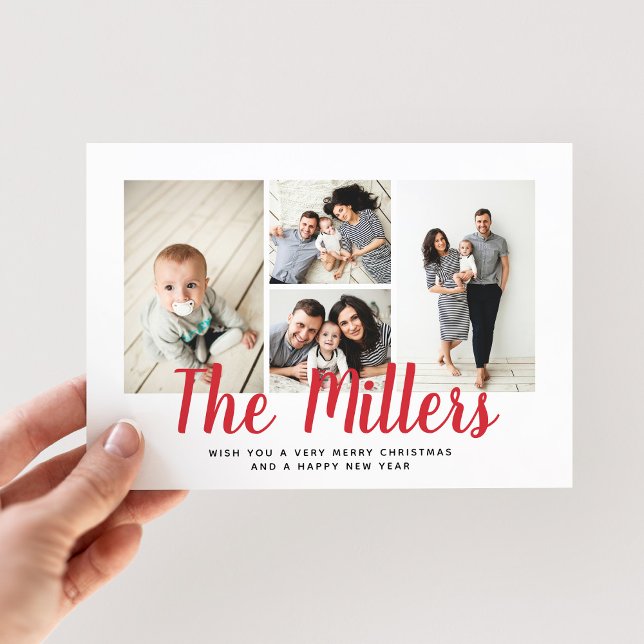 Personalisierter Familienname 4 FotoCollage Feiertagskarte (Von Creator hochgeladen)