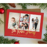Personalisierter Familienname 4 FotoCollage Folien Feiertagskarte<br><div class="desc">Spread Liebe mit dieser personalisierten Urlaubsfotokarte,  die eine Foto Collage und Ihren Familiennamen enthält. Fügen Sie der Rückseite ein zusätzliches Foto und Text hinzu. Klicken Sie zum weiteren Anpassen auf "Bearbeiten mit dem Entwurfswerkzeug". Visitenkarten kaufen und vieles mehr unter www.zazzle.com/store/nbpaperco</div>