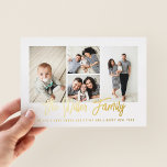 Personalisierter Familienname 4 FotoCollage Folien Feiertagskarte<br><div class="desc">Spread Liebe mit dieser personalisierten Urlaubsfotokarte,  die eine Foto Collage und Ihren Familiennamen enthält. Fügen Sie der Rückseite ein zusätzliches Foto und Text hinzu. Klicken Sie zum weiteren Anpassen auf "Bearbeiten mit dem Entwurfswerkzeug". Visitenkarten kaufen und vieles mehr unter www.zazzle.com/store/nbpaperco</div>