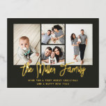 Personalisierter Familienname 4 FotoCollage Folien Feiertagspostkarte<br><div class="desc">Spread Liebe mit dieser personalisierten Urlaubsfotokarte,  die eine Foto Collage und Ihren Familiennamen enthält. Auf der Rückseite befindet sich ein Ort für eine benutzerdefinierte Nachricht,  Rücksendeadresse und Empfängeradresse. Klicken Sie zum weiteren Anpassen auf "Bearbeiten mit dem Entwurfswerkzeug". Visitenkarten kaufen und vieles mehr unter www.zazzle.com/store/nbpaperco</div>