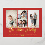 Personalisierter Familienname 4 FotoCollage Folien Feiertagspostkarte<br><div class="desc">Spread Liebe mit dieser personalisierten Urlaubsfotokarte,  die eine Foto Collage und Ihren Familiennamen enthält. Auf der Rückseite befindet sich ein Ort für eine benutzerdefinierte Nachricht,  Rücksendeadresse und Empfängeradresse. Klicken Sie zum weiteren Anpassen auf "Bearbeiten mit dem Entwurfswerkzeug". Visitenkarten kaufen und vieles mehr unter www.zazzle.com/store/nbpaperco</div>