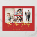 Personalisierter Familienname 4 FotoCollage Folien Feiertagspostkarte<br><div class="desc">Spread Liebe mit dieser personalisierten Urlaubsfotokarte,  die eine Foto Collage und Ihren Familiennamen enthält. Auf der Rückseite befindet sich ein Ort für eine benutzerdefinierte Nachricht,  Rücksendeadresse und Empfängeradresse. Klicken Sie zum weiteren Anpassen auf "Bearbeiten mit dem Entwurfswerkzeug". Visitenkarten kaufen und vieles mehr unter www.zazzle.com/store/nbpaperco</div>