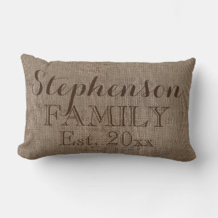 Personalisierter Familienname Burlap Rustic Lendenkissen