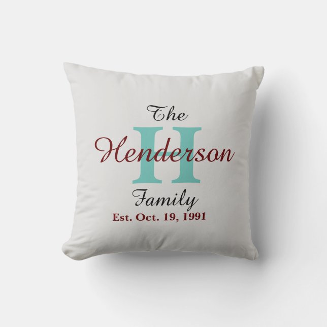 Personalisierter Familienname Erstgrau Kissen (Vorderseite)