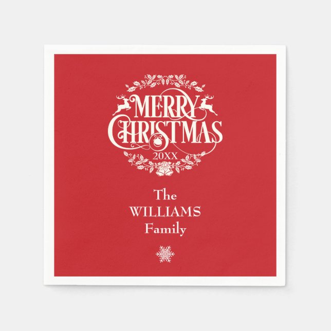 Personalisierter Familienname Frohe Weihnachten Ro Serviette (Vorderseite)