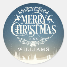 Personalisierter Familienname Frohe Weihnachten Wi Runder Aufkleber
