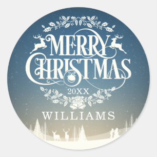 Personalisierter Familienname Frohe Weihnachten Wi Runder Aufkleber