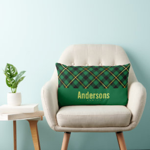 Personalisierter Familienname Grün Buffalo Plaid  Lendenkissen