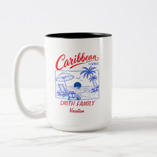 Personalisierter Familienname Karibik-Sommerurlaub Zweifarbige Tasse