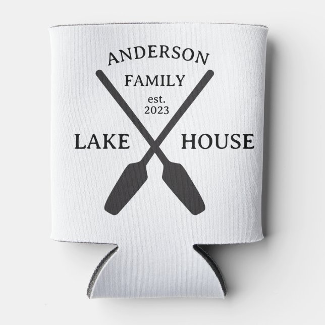 Personalisierter Familienname Lake House Dosenkühler (Vorderseite)