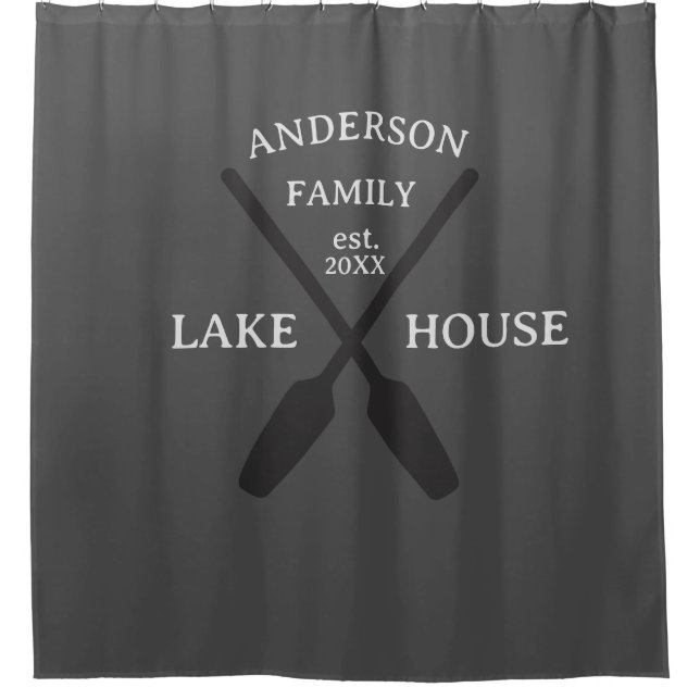 Personalisierter Familienname Lake House Duschvorhang (Vorderseite)