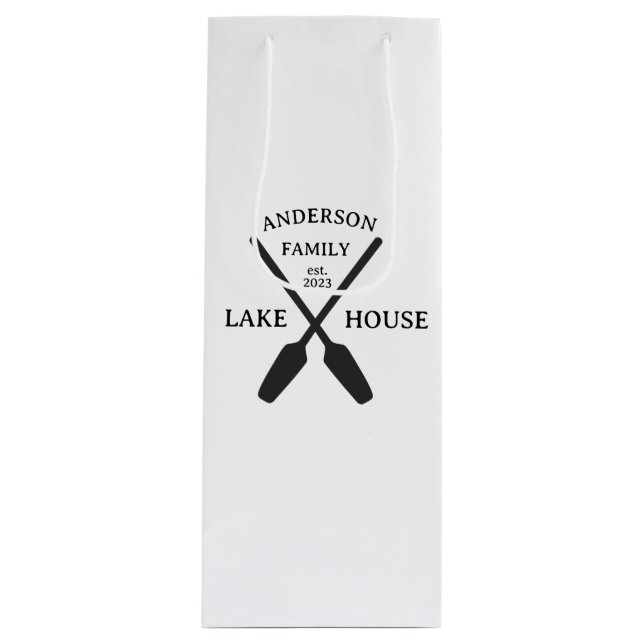 Personalisierter Familienname Lake House Geschenktüte Für Weinflaschen (Vorderseite)