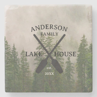 Personalisierter Familienname Lake House Steinuntersetzer