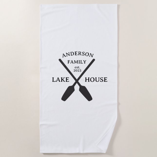 Personalisierter Familienname Lake House Strandtuch (Vorderseite)