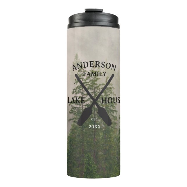 Personalisierter Familienname Lake House Thermosbecher (Vorderseite)