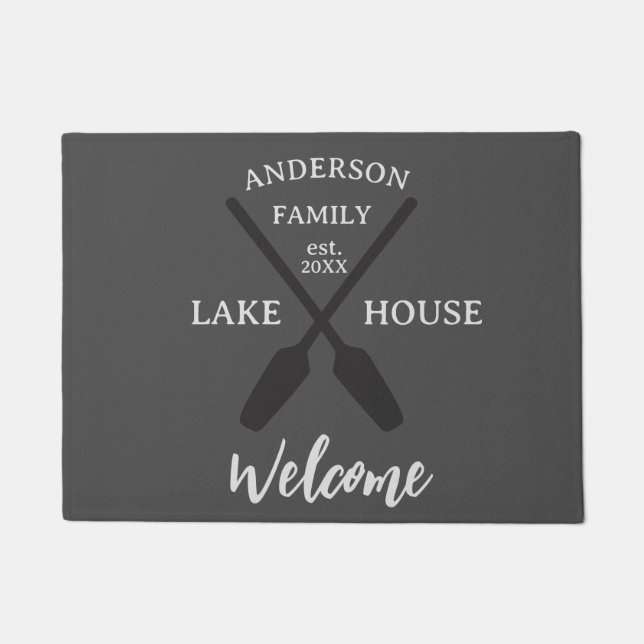 Personalisierter Familienname Lake House Willkomme Fußmatte (Vorderseite)