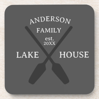 Personalisierter Familienname Lake House Willkomme Getränkeuntersetzer