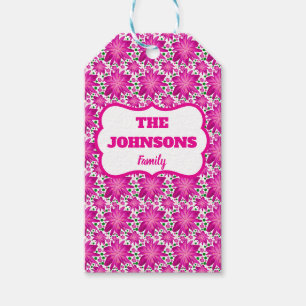 Personalisierter Familienname rosa floral Geschenkanhänger