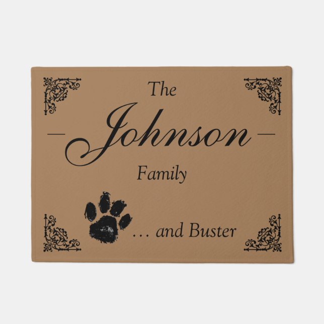 Personalisierter Familienname ... und Haustier Fußmatte (Vorderseite)