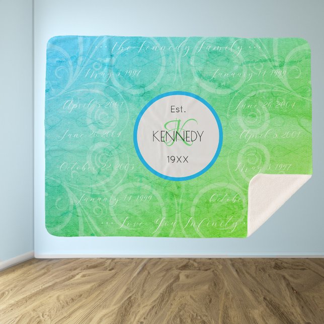 Personalisierter Familienname und wichtige Daten Sherpadecke (Personalized Family Name and Significant Dates Sherpa Blanket)