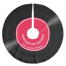 Personalisierter Familienname Vinyl Record Red Polyester Weihnachtsbaumdecke