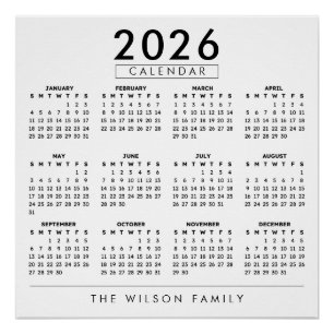 Personalisierter Familienname-Wandkalender 2026 Poster