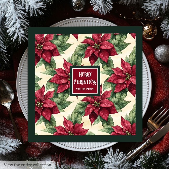 Personalisierter Familienname Weihnachtspoinsettia Serviette (Personalized family name Christmas poinsettia Paper Dinner Napkins)