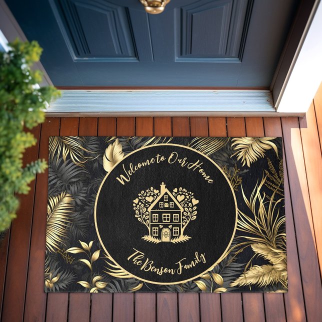 Personalisierter Familienname Willkommen auf unser Fußmatte (Personalized Family Name Welcome to our Home Black Doormat)