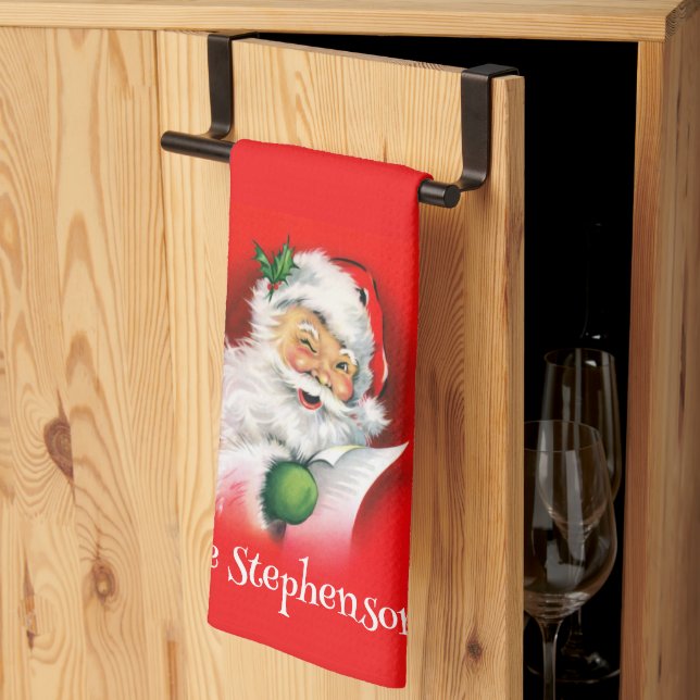 Personalisierter Familienname Winking Weihnachten Geschirrtuch (Drittel gefaltet)