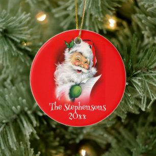 Personalisierter Familienname Winking Weihnachten Keramik Ornament