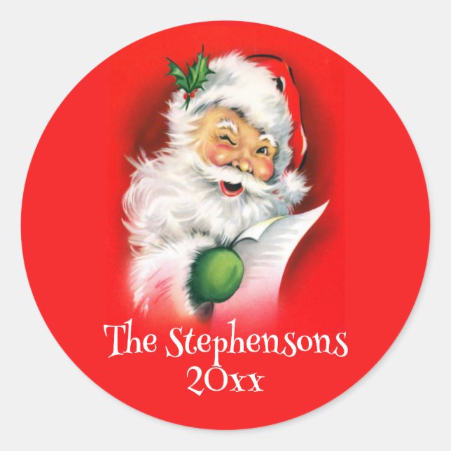 Personalisierter Familienname Winking Weihnachten Runder Aufkleber (Vorderseite)