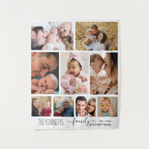 Personalisierter Familienname Zitat 9 FotoCollage  Wandteppich