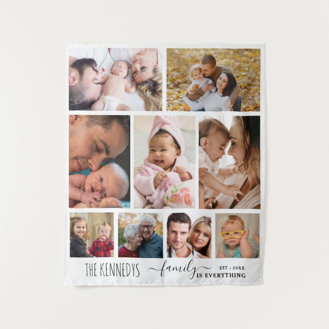 Personalisierter Familienname Zitat 9 FotoCollage  Wandteppich (Vorderseite)