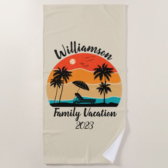 Personalisierter Familienurlaub Strandtuch (Vorderseite)