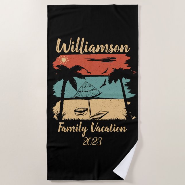 Personalisierter Familienurlaub Strandtuch (Vorderseite)
