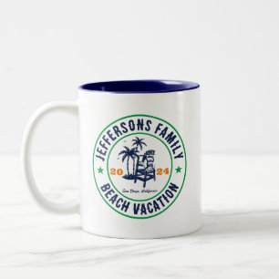 Personalisierter Familienurlaub Strandurlaub Zweifarbige Tasse