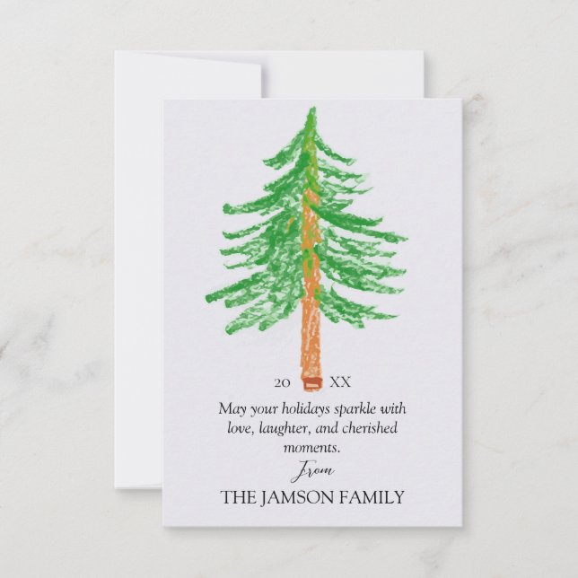 Personalisierter Familienurlaub Weihnachtsbaum RSVP Karte (Vorderseite)