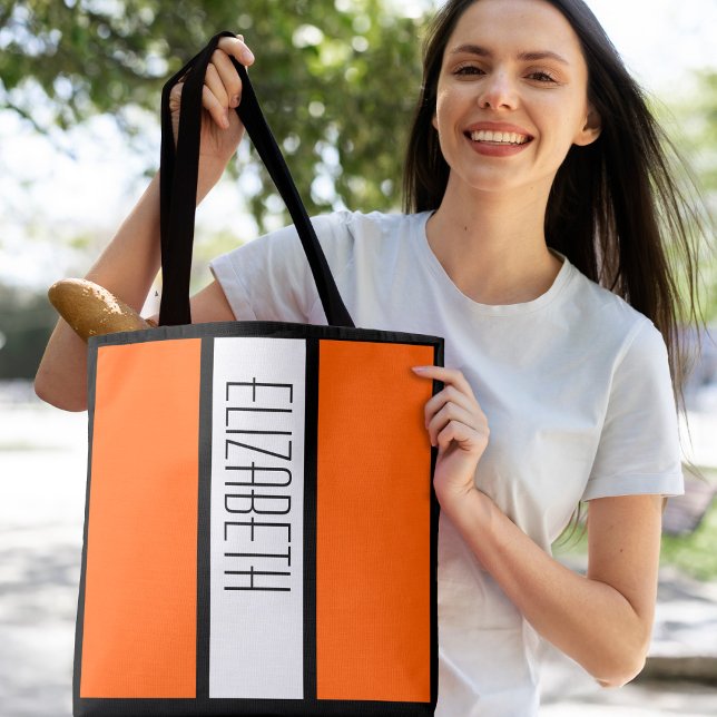 Personalisierter Farbblock Monogramm Orange Tasche (Modern Color Block Personalized Monogram Orange Tote Bag)