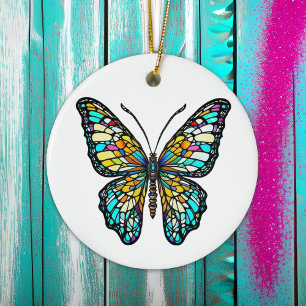 Personalisierter farbenfroher Glas-Schmetterling Keramik Ornament