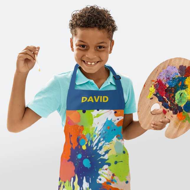 Personalisierter farbenfroher Maler-Farbspritzer  Schürze (A fun paint splash apron. Personalize it with your childs name.)