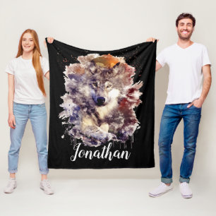 Personalisierter Farbenfroher Paint Splash Wolf Fleecedecke