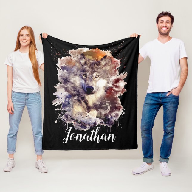 Personalisierter Farbenfroher Paint Splash Wolf Fleecedecke (Beispiel)