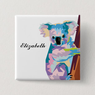 Personalisierter farbenfroher Pop Art Koala Button