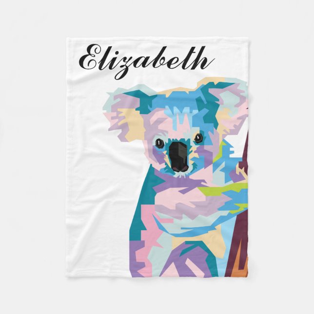 Personalisierter farbenfroher Pop Art Koala Fleecedecke (Vorderseite)
