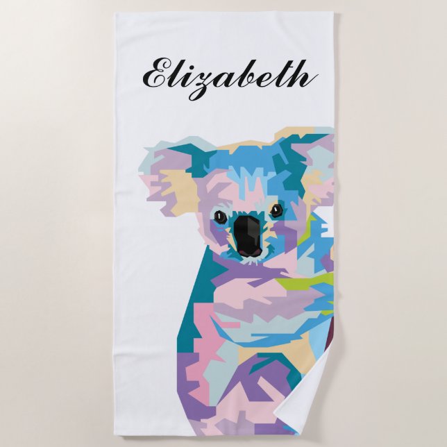 Personalisierter farbenfroher Pop Art Koala Strandtuch (Vorderseite)